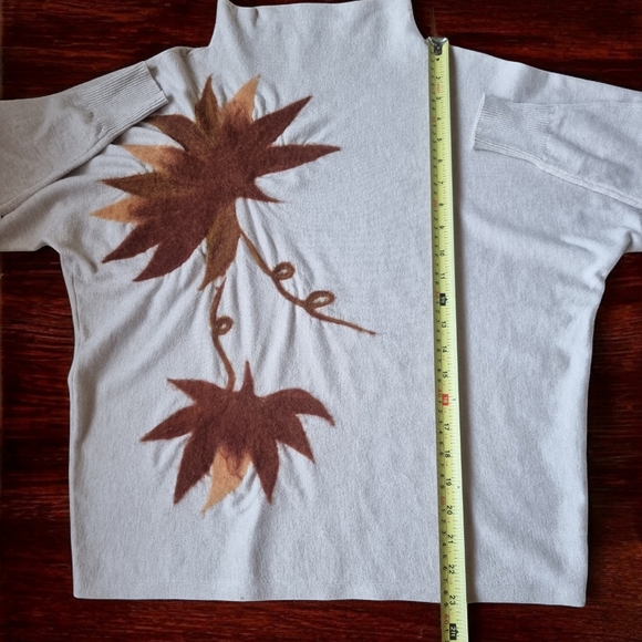 Aaeda Textured Leaves Dolman Sleeves Mock Neck Perfect Fall Sweater - Picture 5 of 8